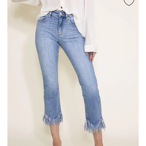 KanCan high rise cropped fray hem bootcut fringe jeans